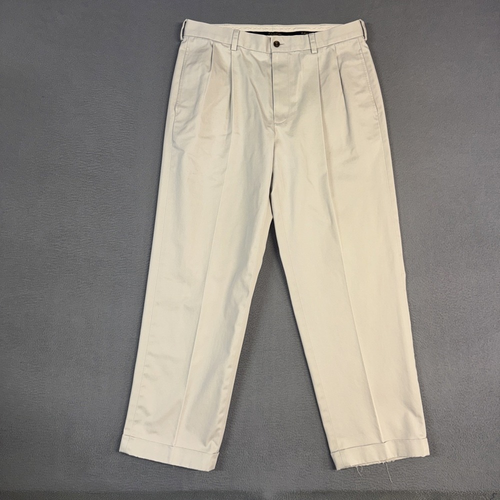Brooks Brothers Pants Mens 35x30 (Fit 34x29) Beige Straight Pleated Cuffed Twill